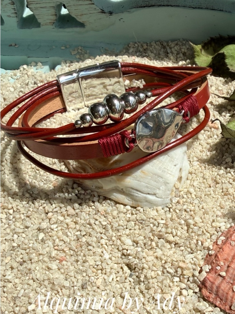 Alquimia Red Multi-Strand Leather & Silver Bead Bracelet